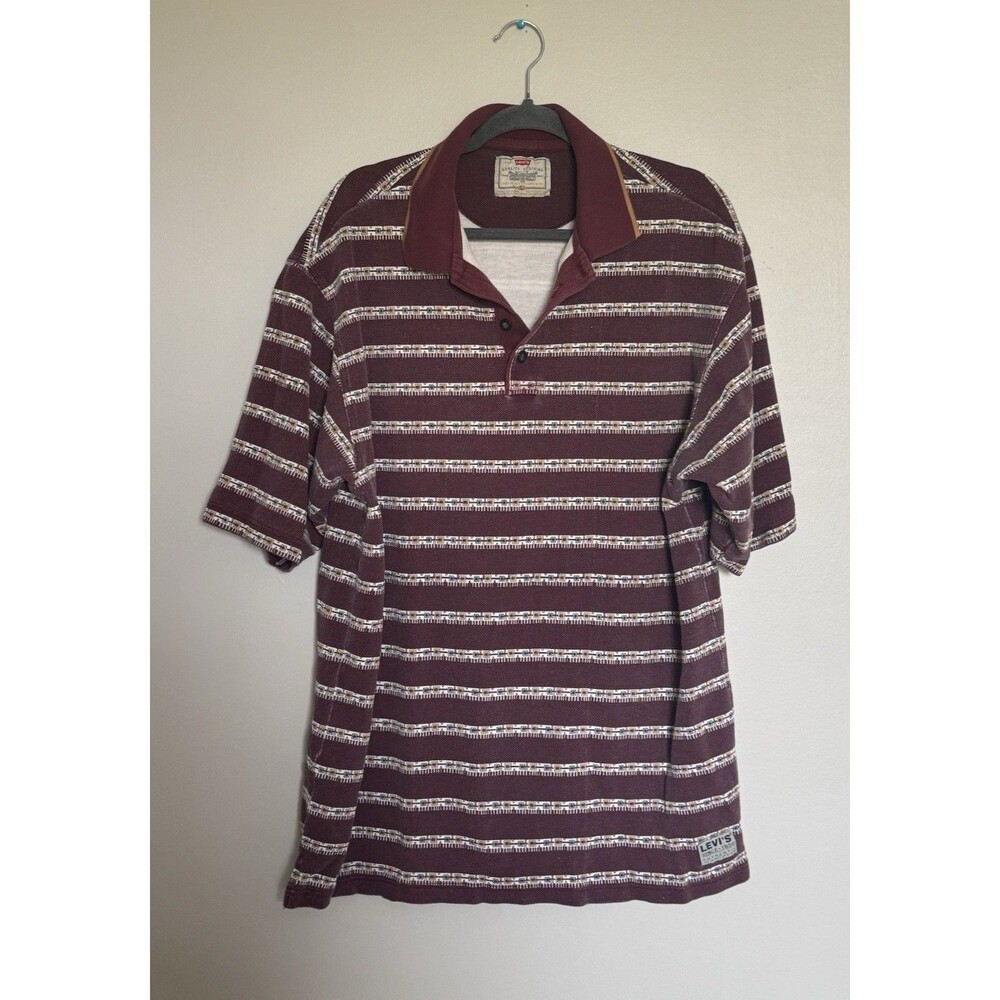 Vintage 1990’s Levi’s Polo Pattern Shirt, Burgundy Western Style  - Read Desc